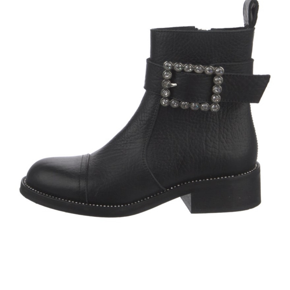 Zadig & Voltaire Leather Crystal Embellishment Moto Boots  size 6 - Picture 9 of 11